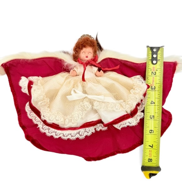 Vintage 40s Sleep Eye Doll Toy Red Fur Trim Cape Crown Victorian Christmas Decor - Picture 10 of 10